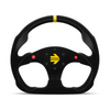 Momo - Mod. 30, Flat Bottom 320mm Black Suede Iconic Design Racing Steering Wheels in Signal Yellow Stripe