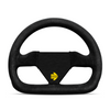 Momo - MOD. 12, 250mm Flat Bottom Black Suede Grip Shape Racing Steering Wheels in Black Anodized Finish