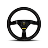 Momo - MOD. 69, 350mm Round Black Suede Grip Shape Racing Steering Wheels in Black Anodized Finish