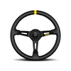 Momo - MOD. 08, 350mm Round Black Suede/Leather Grip Shape Racing Steering Wheels in Single Yellow Strip