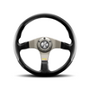 Momo - Tuner 320/350mm Round Black Leather Grip Shape Street Steering Wheels in Black Anodized/Anthracite Finish