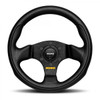 Momo - Team 280/300mm Round Black Leather Grip Shape Street Steering Wheels in Black Anodized Finish