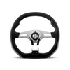 Momo - Trek R 350mm Flat Bottom & Top Black Air-Leather Grip Shape Street Steering Wheels in Aluminum Finish