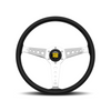 Momo - CALIFORNIA 360mm Round Black Leather Grip Shape Heritage Steering Wheels in Aluminum Finish