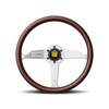 Momo - Grand Prix 350mm Round Mahogany Wood Grip Shape Heritage Steering Wheels in Aluminum Finish