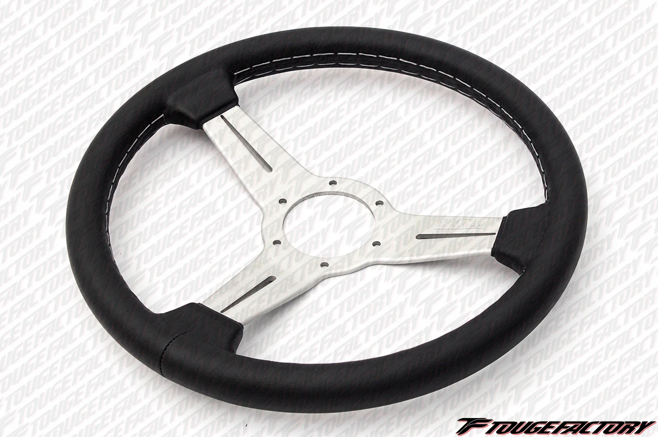 Nardi Classic 340mm Black Leather / White Spokes / Grey Stitching 