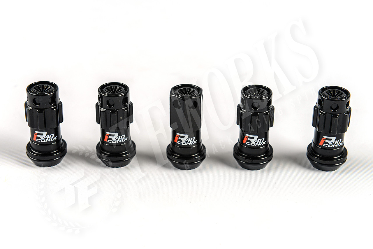 Project Kics R40 Iconix Lug Nuts Black with Blue Cap 14x1.50 (16+4 Locks) main image 1