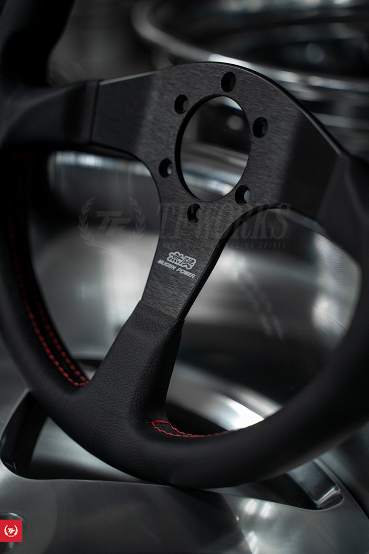 Mugen Power Steering Wheel 3 Black Leather with Red Stitch TF Works / Touge Factory