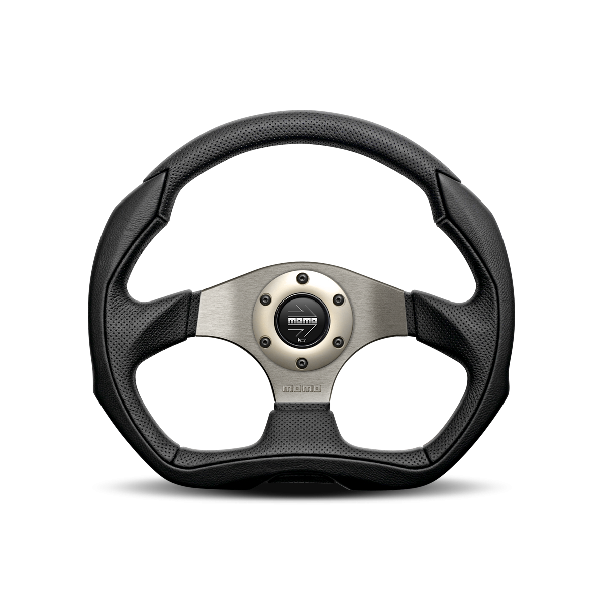 Momo - Eagle 350mm Flat Bottom Black Leather Grip Shape Street Steering ...
