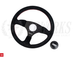 ATC SPRINT DriftOne$ Steering Wheel - 325mm Black Suede / Red Stitch