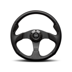 Momo - JET 320/350mm Round Black Air-leather Grip Shape Street Steering Wheels in Black Anodized Finish