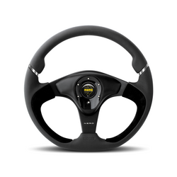 Momo - NERO 350mm Round Black Leather Grip Shape Street Steering Wheels in Black Anodized Finish