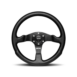 Momo - Competition 350mm Round Black Air-Leather Grip Shape Street Steering Wheels in Black Anodized Finish