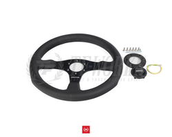Momo - Competition 350mm Round Black Air-Leather Grip Shape Street Steering Wheels in Black Anodized Finish