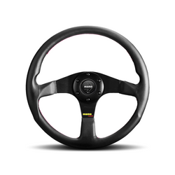 Momo - Tuner 320/350mm Round Black Leather Grip Shape Street Steering Wheels in Black Anodized/Anthracite Finish