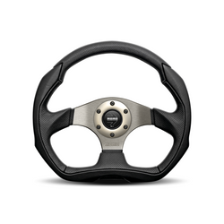 Momo - Eagle 350mm Flat Bottom Black Leather Grip Shape Street Steering Wheels in Black Anthracite Anodized Finish