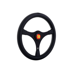 Momo - 1968, 350mm Round Black Vintage Leather Grip Shape Heritage Steering Wheels in Black Anodized Finish