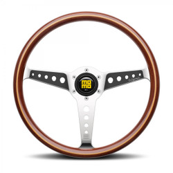 Momo - California Wood 360mm Round Mahogany Wood Grip Shape Heritage Steering Wheels in Chrome Finish