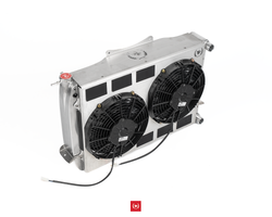 TF-Works Modular BMW E30 Billet End Tank Dual Pass Racing Radiator with Fan Shroud