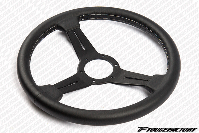 Nardi Classic Black Leather Black Spokes w/ Grey Stitch 330mm