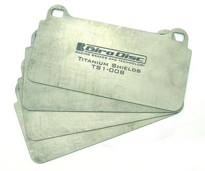 GiroDisc - High-Performance Heat Protection Front Brake Titanium Pad Shields (1382/1405 Shape)