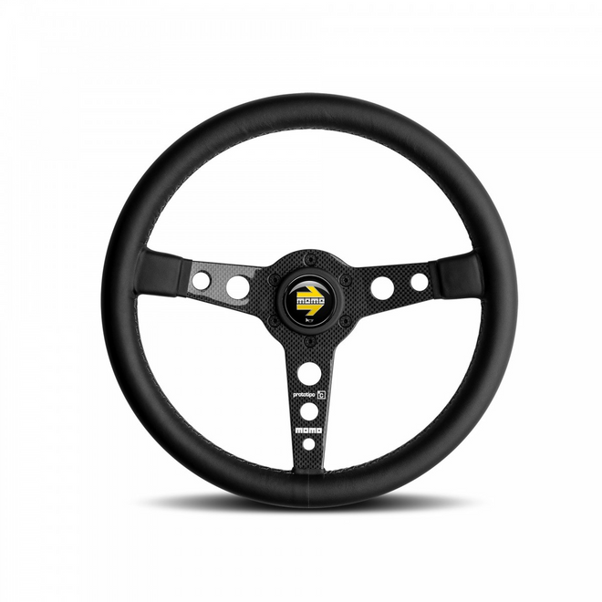Momo - PROTOTIPO 6, 350mm Round Black Leather Grip Shape Street Steering Wheels in Carbon Fiber Finish