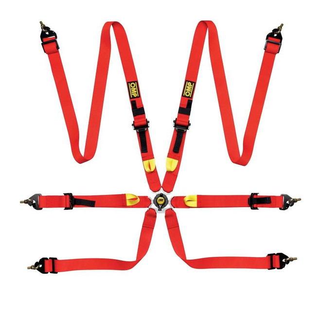 OMP Safety Harness First 2In Red (Fia 8853-2016) Pull Up - Steel Adj