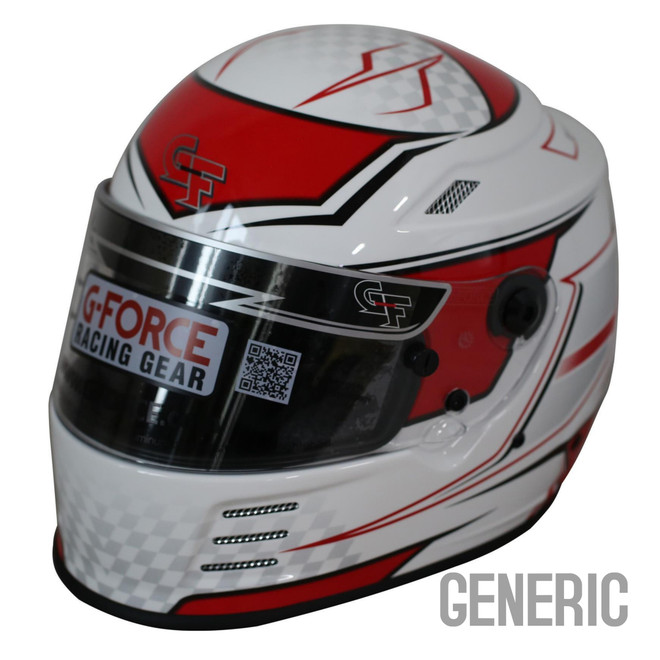Helmet, Revo Graphics, Full Face,G-Force -Snell SA2025, White / Red, Medium