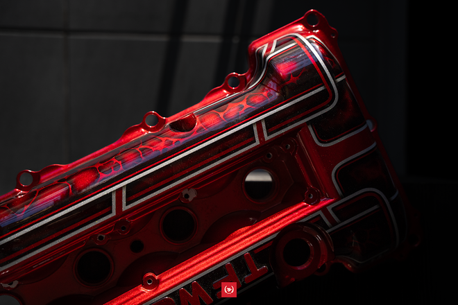 TF-Works S13.4 SR20DET Hybrid Valve Cover - Hand-Striped Edition "Red Giraffe"