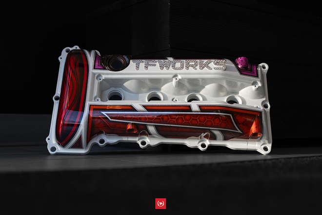 TF-Works S13.4 SR20DET Hybrid Valve Cover - Hand-Striped Edition "White Mystic Haze"