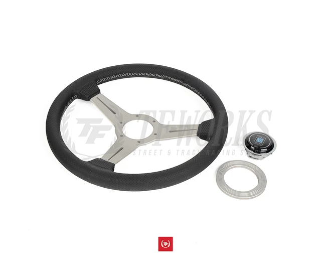 Nardi Classic 340mm Perforated Black Leather / White Spokes / Grey Stitching