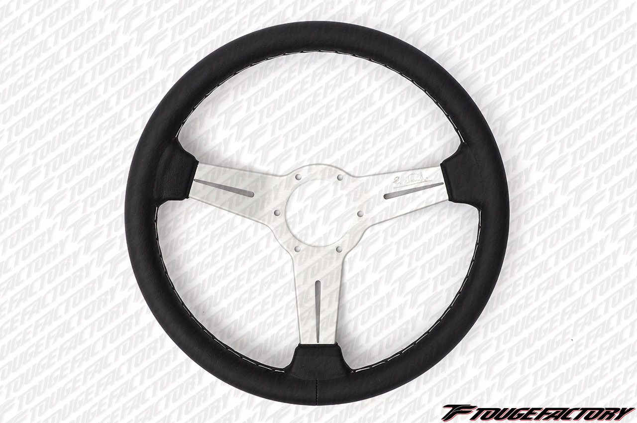 Nardi Classic 330mm - Smooth Black Leather White Spokes Gray Stitch