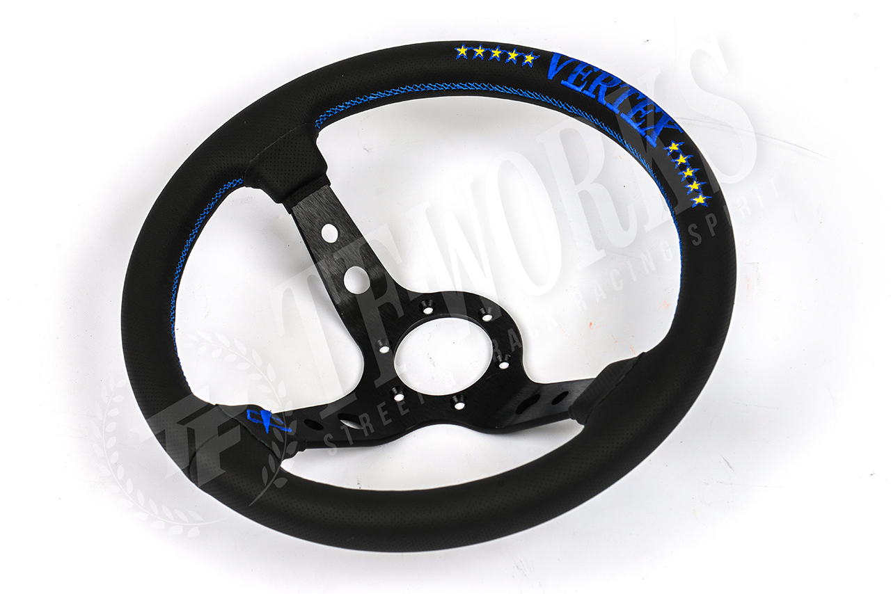 Vertex 330mm Steering Wheel Black Leather Blue Stitching (sw02318)