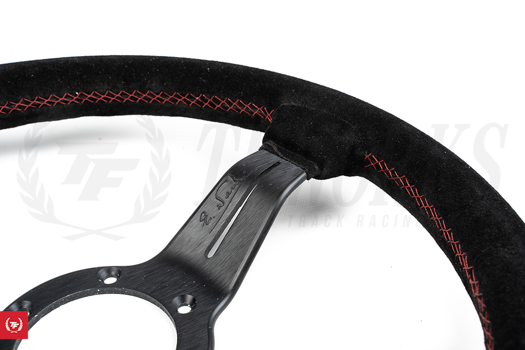 Nardi 330mm Deep Corn Steering Wheel - Suede / Black Spoke / Red