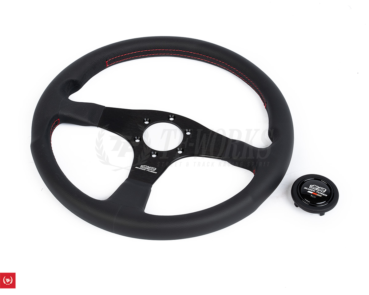 Mugen Power Steering Wheel 3 Black Leather with Red Stitch TF Works / Touge Factory