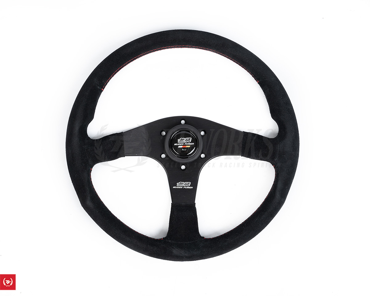 Mugen Power Steering Wheel 3 Black Suede with Red Stitch TF Works / Touge Factory