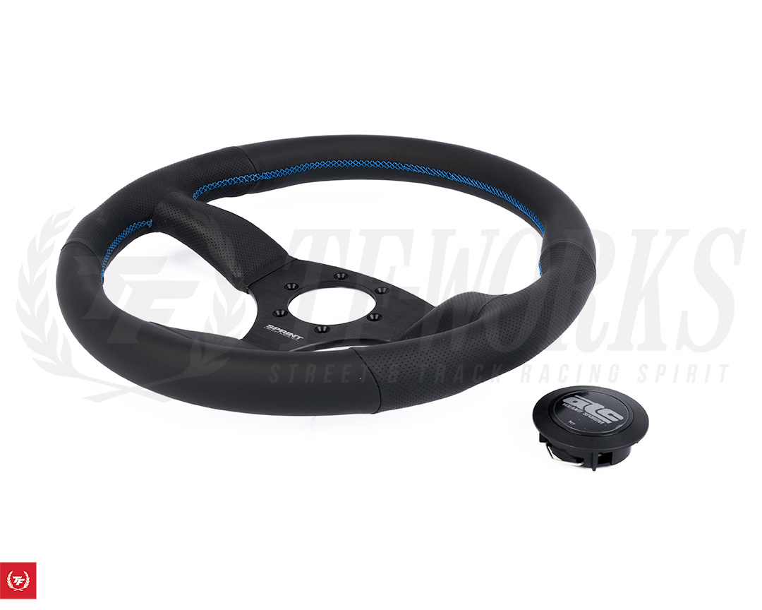 ATC SPRINT Cone65 Steering Wheel - 350mm Black Leather / Blue Stitch