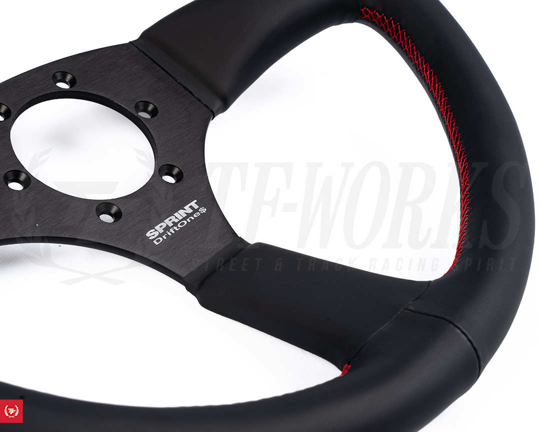 ATC SPRINT DriftOne$ Steering Wheel - 345mm Black Leather / Red Stitch