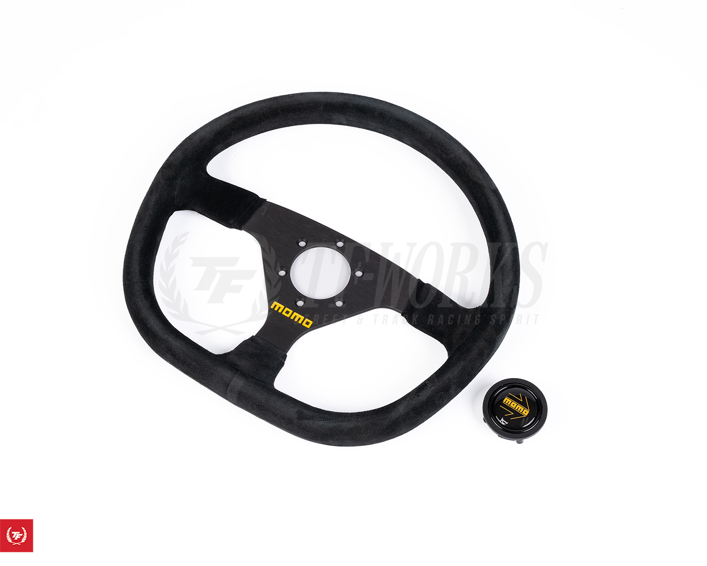 Momo - MOD. 88, 320/350mm Flat Bottom Black Suede Grip Shape