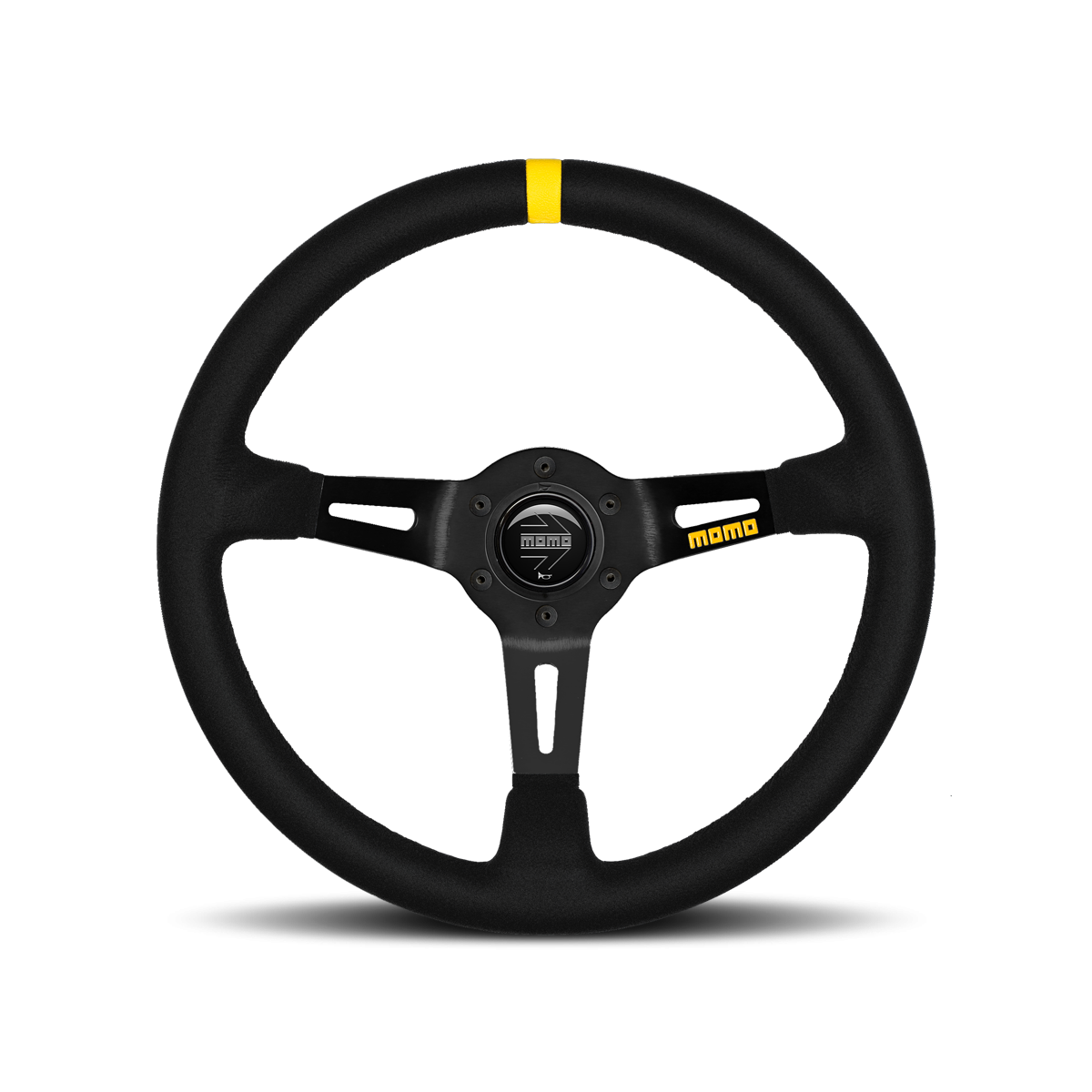 Momo - MOD. 08, 350mm Round Black Suede/Leather Grip Shape Racing