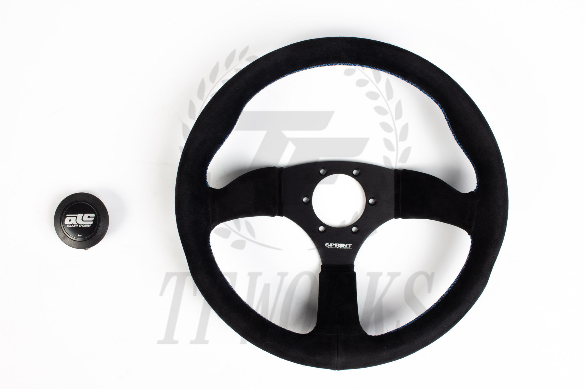 ATC SPRINT Semi-Deep Steering Wheel - 350MM Black Suede / Blue