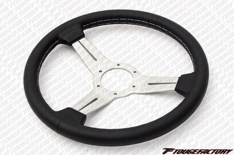 Nardi Classic 360mm Black Leather / White Spokes / Grey Stitching