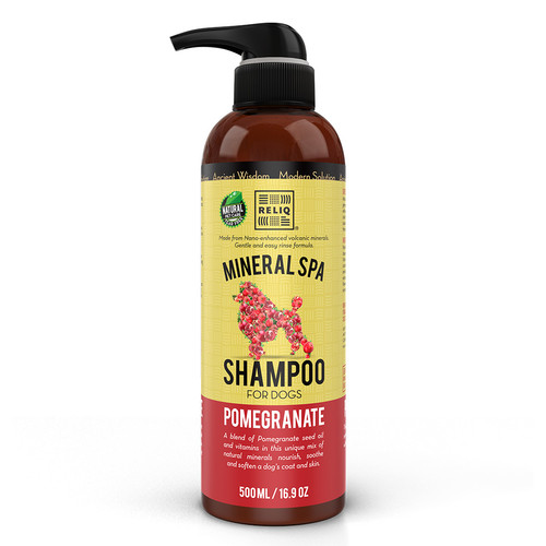 RELIQ Natural Mineral SPA Shampoo Pomegranate for Dog/Puppy. No soap no Oatmeal Formula. Tear Free and Long Lasting Odor Control. Super Soft and Shiny Coat after wash. RELIQ Natural Mineral SPA Shampoo Pomegranate for Dog/Puppy. No soap no Oatmeal Formula. Tear Free and Long Lasting Odor Control. Super Soft and Shiny Coat after wash.