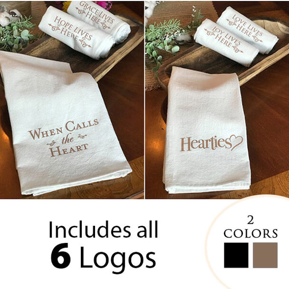 A set of three When Calls the Heart tea towels available in 2 color options A set of three When Calls the Heart tea towels available in 2 color options