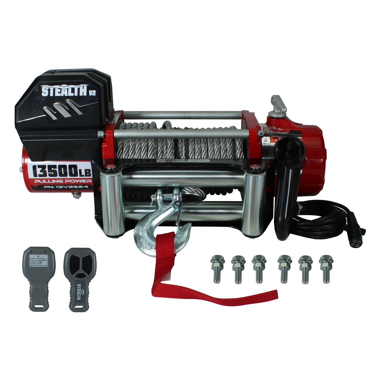 STEALTH 13500LB 24V WINCH WITH STEEL ROPE AND WIRELESS REMOTE