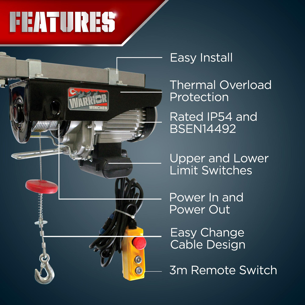 Argano Elettrico 1500W 500KG - Paranco Con Telecomando 120m E Sicurezza - Foto 7