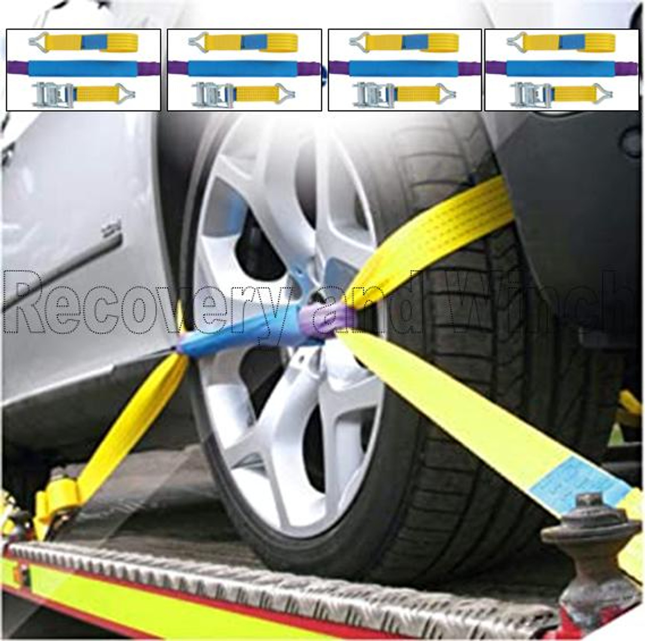 KIT of 4 CAR TRANSPORTER WHEEL STRAPS with SOFT DIVERTERS - FREE DELIVERY