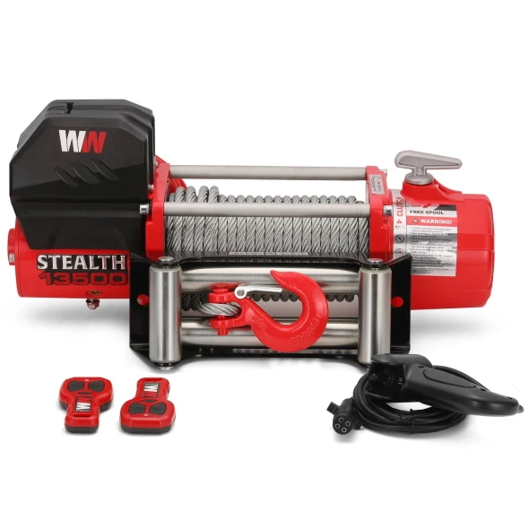 Cabrestante Stealth de 13 500 lb y 12 V con cable de acero y mando a distancia inalámbrico