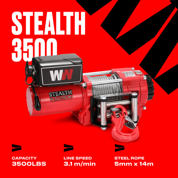Stealth 3500lb 12v Winde mit Stahlseil und drahtloser Fernbedienung