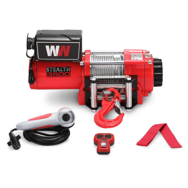 Guincho Stealth 3500lb 12v com cabo de aço e controlo remoto sem fios